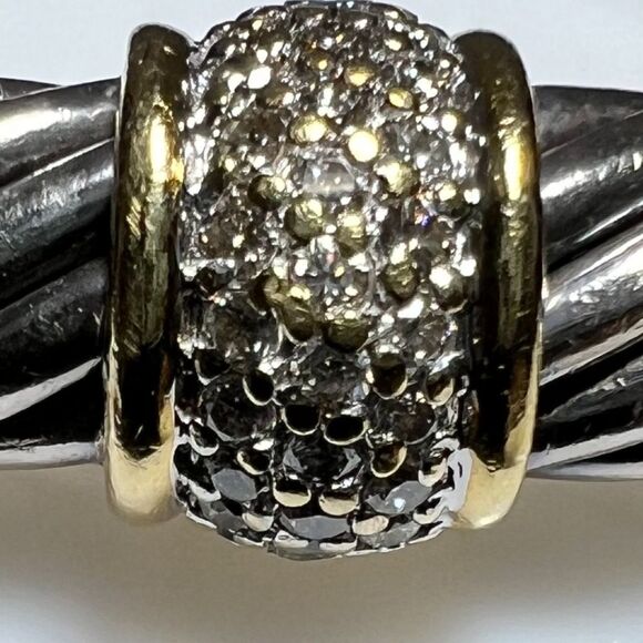 David Yurman 925 Sterling Silver 750 (18K) Yellow Gold Twist Cable Cuff Bracelet - Picture 8 of 15